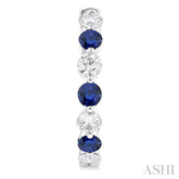 2.85 MM Round Cut Sapphire and 1 ctw Round Cut Diamond Precious Inside-Out Alternating Hoop Earrings in 14K White Gold